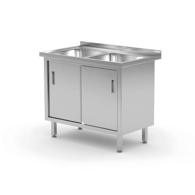 Stůl se 2 dřezy, skříň – svařovaná, s posuvnými dveřmi, HENDI, Profi Line, 1000x600x(H)850mm | 813690